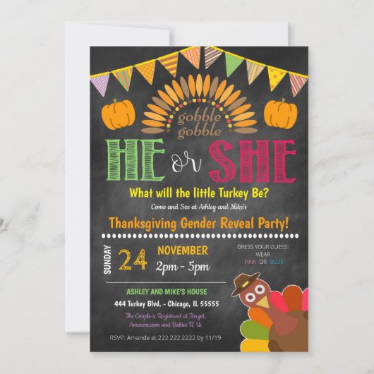 Uitnodiging voor Thanksgiving geslacht onthulling  (Voorkant)