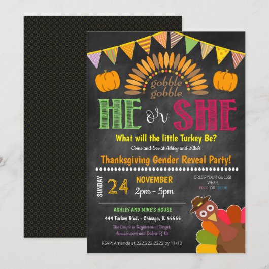 Uitnodiging voor Thanksgiving geslacht onthulling  (Voorkant / Achterkant)