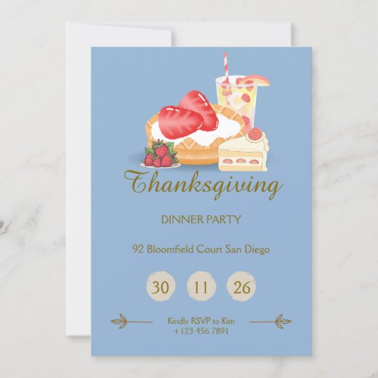 Uitnodiging voor Thanksgiving met koele toon | Din (Voorkant)