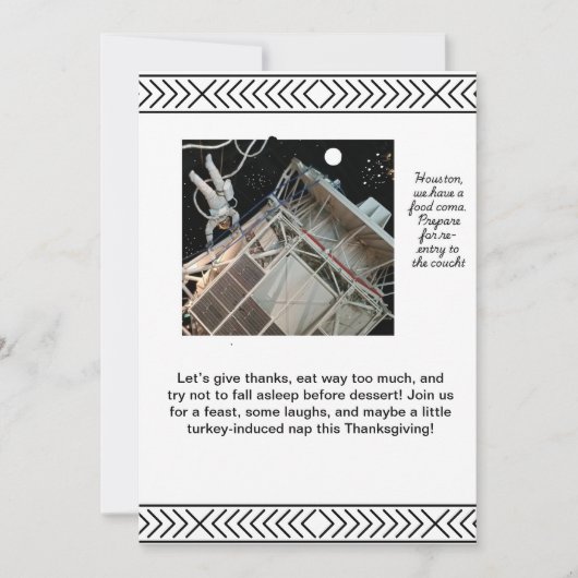 Uitnodiging voor Thanksgiving met ruimtethema (Voorkant)