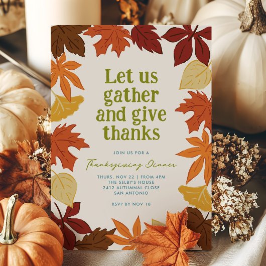 Uitnodiging voor Thanksgiving met vallende bladere