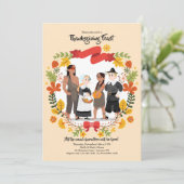 Uitnodiging voor Thanksgiving-personages (Staand voorkant)