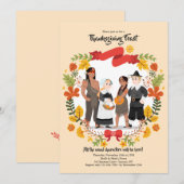 Uitnodiging voor Thanksgiving-personages (Voorkant / Achterkant)