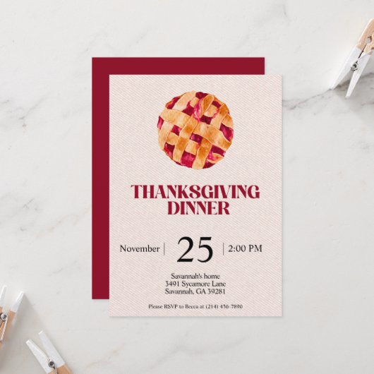 Uitnodiging voor Thanksgiving Taart Dinner (Voorkant / Achterkant in situ)