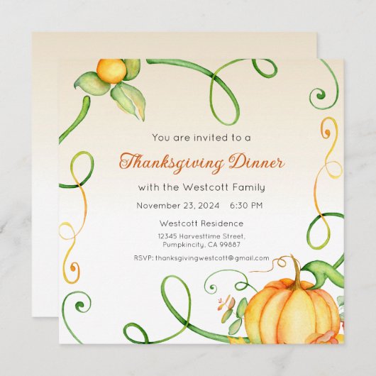 Uitnodiging voor Thanksgiving, Thanksgiving diner (Voorkant / Achterkant)