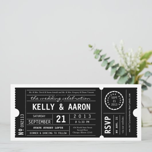  uitnodiging voor theater Ticket Wedding (Staand voorkant)