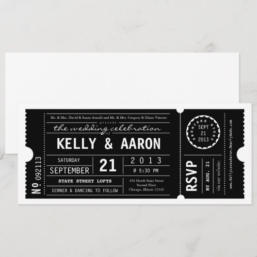  uitnodiging voor theater Ticket Wedding (Voorkant / Achterkant)