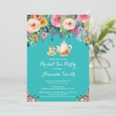 Uitnodiging voor Theepartij Bruidsfeest Bloemen (Staand voorkant)