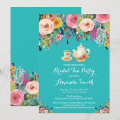 Uitnodiging voor Theepartij Bruidsfeest Bloemen (Voorkant / Achterkant)