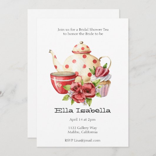 Uitnodiging voor Theepartij Bruidsmeisjes (Voorkant / Achterkant)