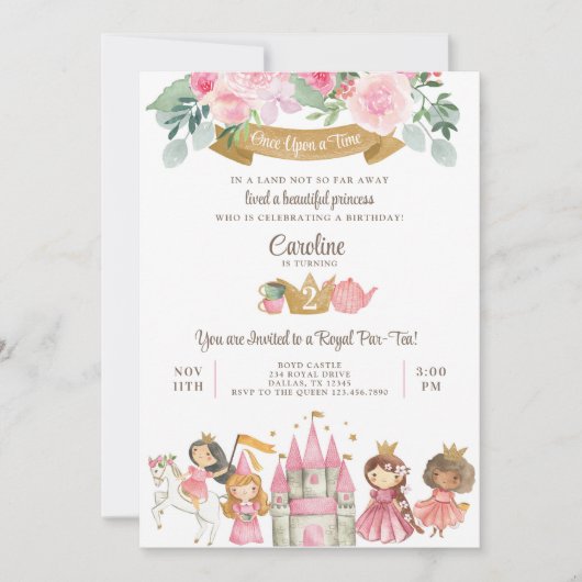 Uitnodiging voor Theepartijtje Koninklijke Prinses (Voorkant)