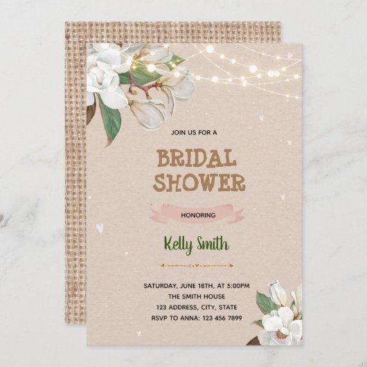 Uitnodiging voor themadouche Magnolia (Voorkant / Achterkant)