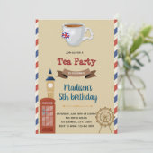 Uitnodiging voor themafeest vintage London theekra (Staand voorkant)