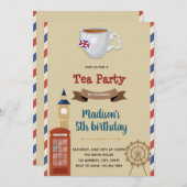 Uitnodiging voor themafeest vintage London theekra (Voorkant / Achterkant)