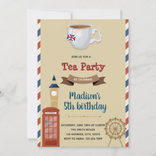 Uitnodiging voor themafeest vintage London theekra