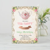 Uitnodiging voor themafeest vintage theepartij (Staand voorkant)