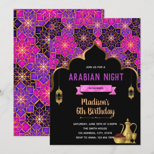 Uitnodiging voor themagedag Arabische nacht (Voorkant / Achterkant)