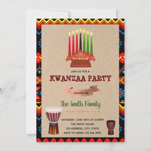 Uitnodiging voor themathema Kwanzaa (Voorkant)