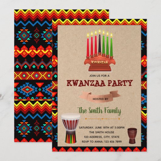 Uitnodiging voor themathema Kwanzaa (Voorkant / Achterkant)
