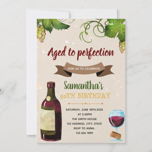 Uitnodiging voor themavontuurpartij wijn (Voorkant)