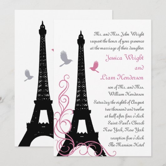 Uitnodiging voor Tortelduifjes-bruiloft (Voorkant / Achterkant)