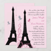 Uitnodiging voor Tortelduifjes bruiloft (roze) (Voorkant / Achterkant)