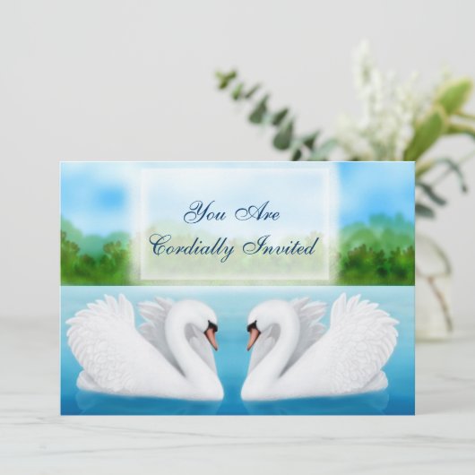 Uitnodiging voor Tortelduifjes Swans (Staand voorkant)