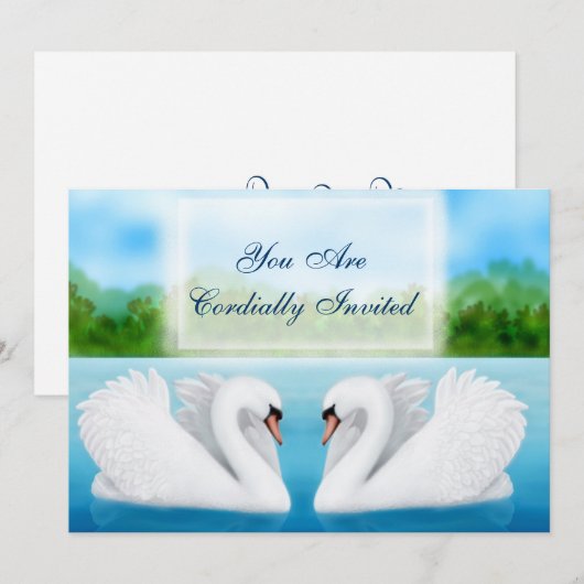 Uitnodiging voor Tortelduifjes Swans (Voorkant / Achterkant)