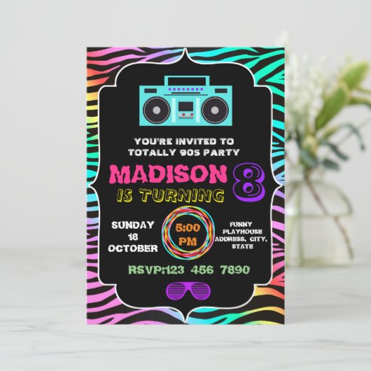 Uitnodiging voor totaal awesome 90s feest (Staand voorkant)