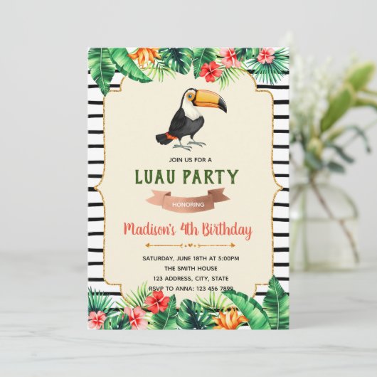 Uitnodiging voor Toucan-verjaardagsfeestjes (Staand voorkant)