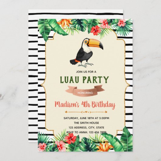 Uitnodiging voor Toucan-verjaardagsfeestjes (Voorkant / Achterkant)