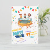 Uitnodiging voor trampolinefeest, spring- en stuit (Staand voorkant)