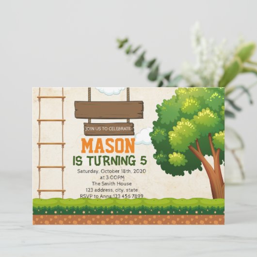 Uitnodiging voor Treetop Course-feestje (Staand voorkant)