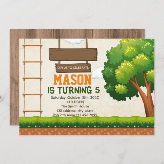 Uitnodiging voor Treetop Course-feestje (Voorkant / Achterkant)