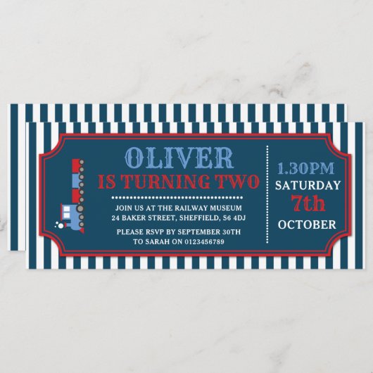 Uitnodiging voor treinkaartjes verjaardagsfeest (Voorkant / Achterkant)