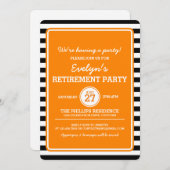 Uitnodiging voor Trendy Black/Oranje Stripes Party (Voorkant / Achterkant)