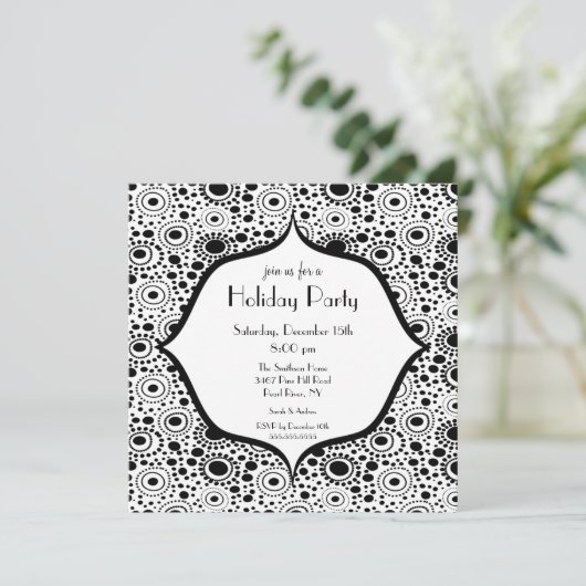 Uitnodiging voor Trendy Black & White Holiday Part (Staand voorkant)