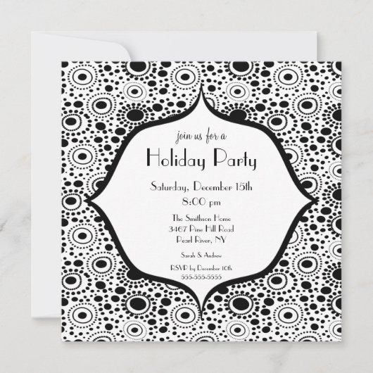 Uitnodiging voor Trendy Black & White Holiday Part (Voorkant)