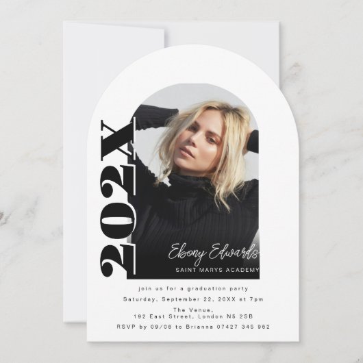 Uitnodiging voor trendy boogfoto-Afstuderen (Voorkant)