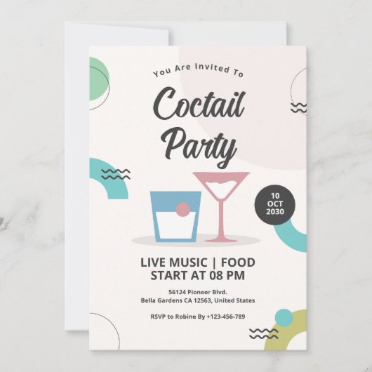 Uitnodiging voor trendy cocktailparty (Voorkant)