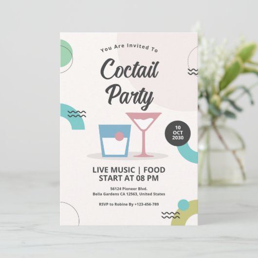 Uitnodiging voor trendy cocktailparty (Staand voorkant)