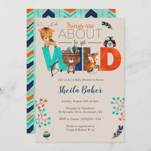 Uitnodiging voor tribal Baby shower - Boho Invite (Voorkant / Achterkant)