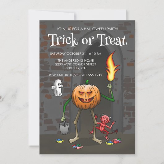 Uitnodiging voor Trick or Treat Halloween-feest (Voorkant)