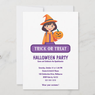 Uitnodiging voor 'Trick or Treat' voor klein meisj