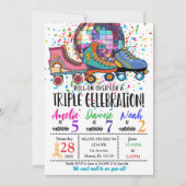 Uitnodiging voor Triple Celebration Roller Skating (Voorkant)