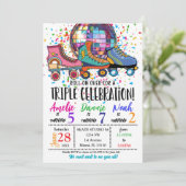 Uitnodiging voor Triple Celebration Roller Skating (Staand voorkant)