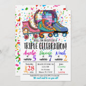 Uitnodiging voor Triple Celebration Roller Skating (Voorkant / Achterkant)