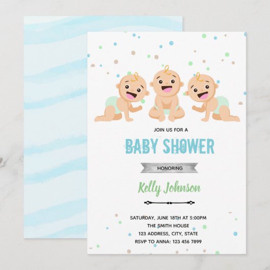 Uitnodiging voor triplet baby shower (Voorkant / Achterkant)