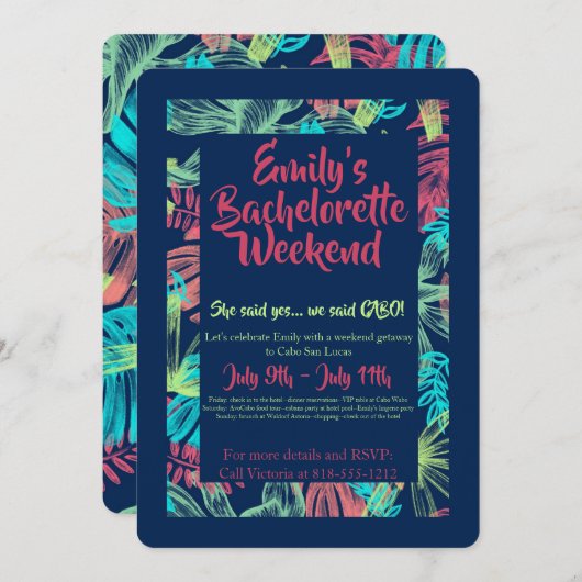 Uitnodiging voor Tropical Bachelorette Weekend (Voorkant / Achterkant)