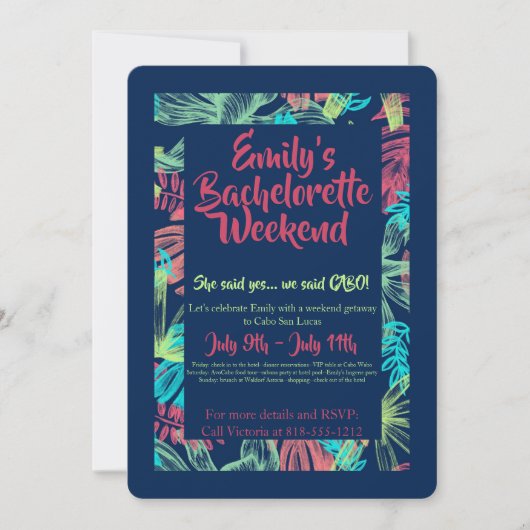Uitnodiging voor Tropical Bachelorette Weekend (Voorkant)